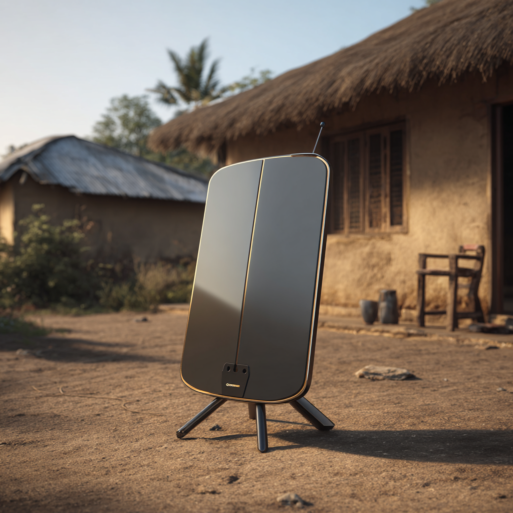 QikSat satellite dish installed outside a rural home.